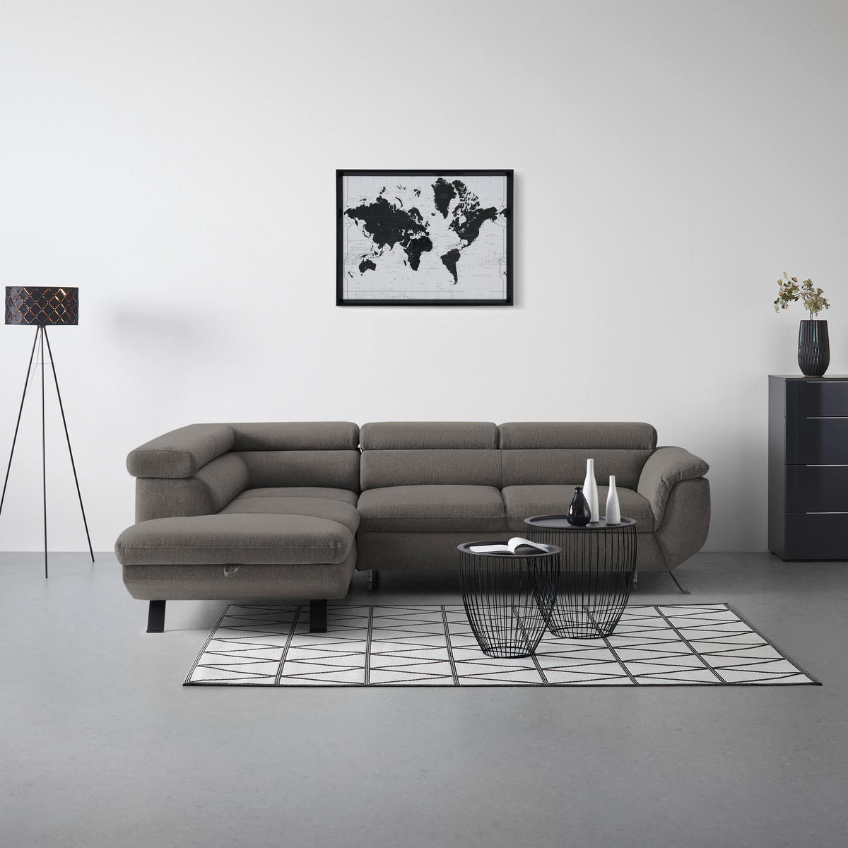 HÖRNSOFFA i vävt tyg antracit  - svart/antracit, Modern, metall/textil (198/257cm) - MID.YOU