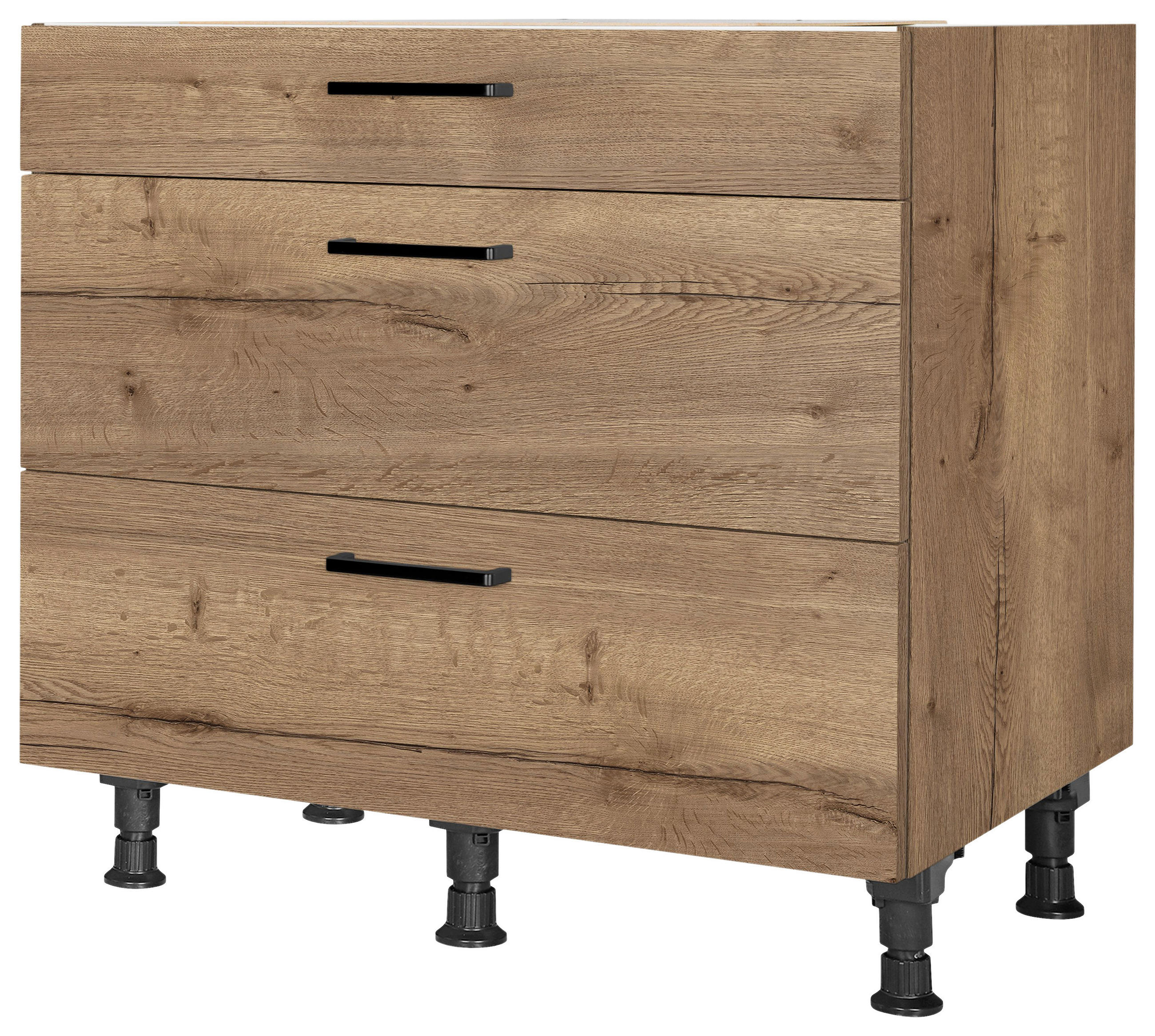 SCHUBKASTENUNTERSCHRANK 90/87/56 cm  in Eiche dunkel  - Eiche dunkel/Schwarz, MODERN, Holzwerkstoff/Metall (90/87/56cm) - Nobilia