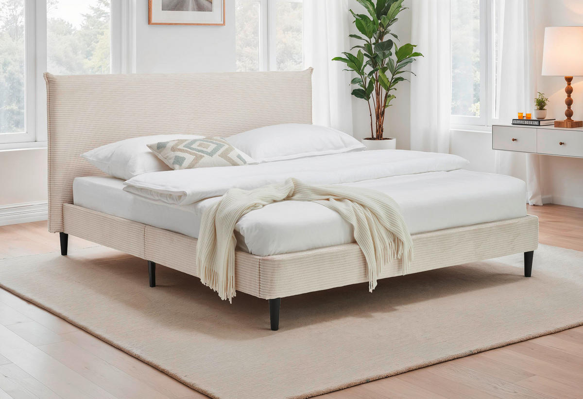 KÁRPITOZOTT ÁGY 180/200 cm  fehér  - natúr színű/fekete, Modern, műanyag/textil (180/200cm) - Livetastic