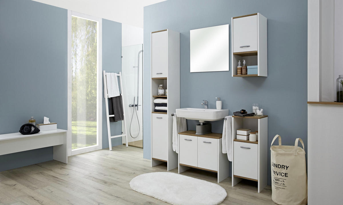 HOCHSCHRANK 33/195,5/28 cm  - Eichefarben/Alufarben, KONVENTIONELL, Holzwerkstoff/Kunststoff (33/195,5/28cm) - Carryhome