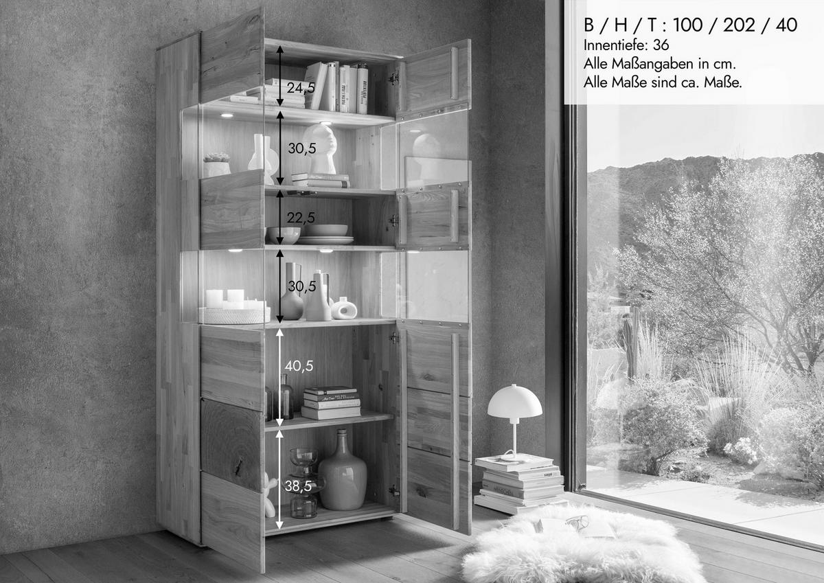 VITRINE  in massiv Wildeiche Wildeiche  - Wildeiche, Basics, Holz (100/202/40cm) - Livetastic