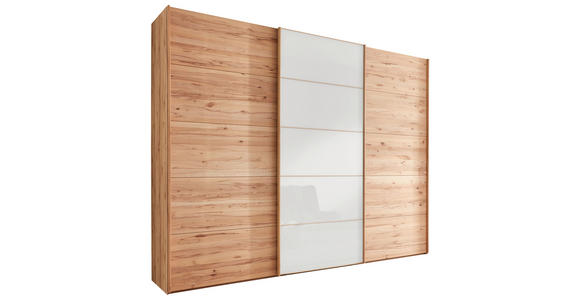 SCHWEBETÜRENSCHRANK 300/217/67 cm 3-türig Weiß, Buchefarben  - Buchefarben/Weiß, Natur, Glas/Holz (300/217/67cm) - Linea Natura