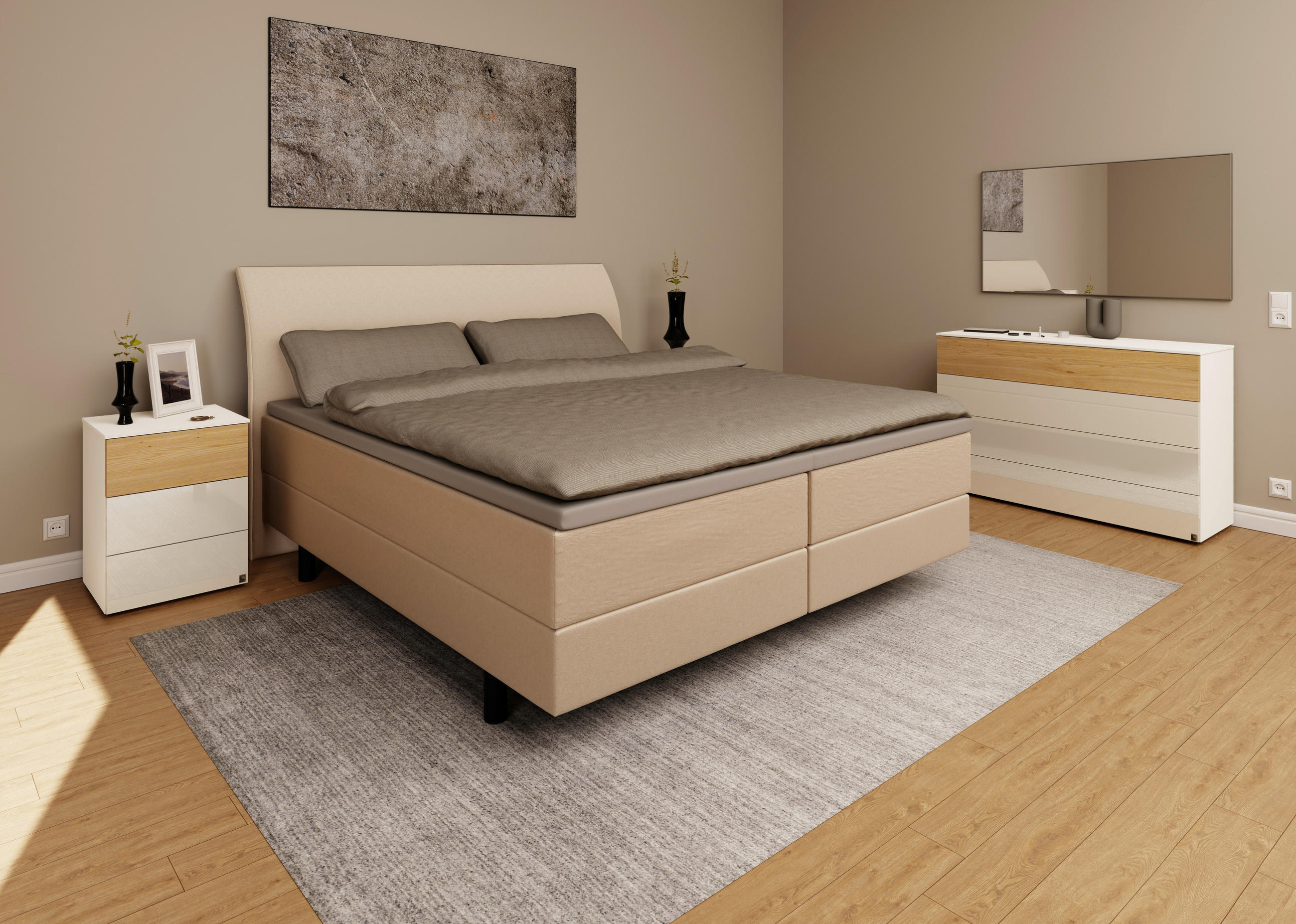 BOXSPRINGBETT 160/200 cm  in Beige  - Beige/Schwarz, KONVENTIONELL, Kunststoff/Textil (160/200cm) - Musterring