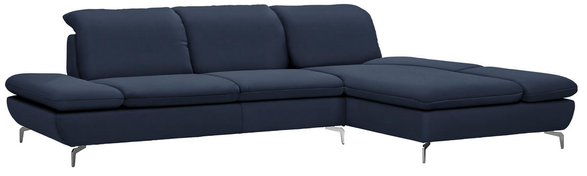 ECKSOFA in Echtleder Blau  - Blau/Silberfarben, Design, Leder/Metall (315/200cm) - Chilliano