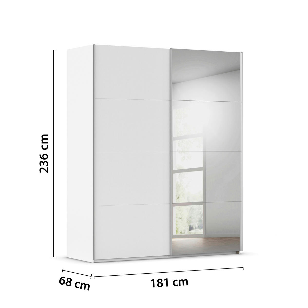 SCHWEBETÜRENSCHRANK 181/236/68 cm 2-türig Weiß  - Alufarben/Weiß, Basics, Glas/Holzwerkstoff (181/236/68cm) - Novel