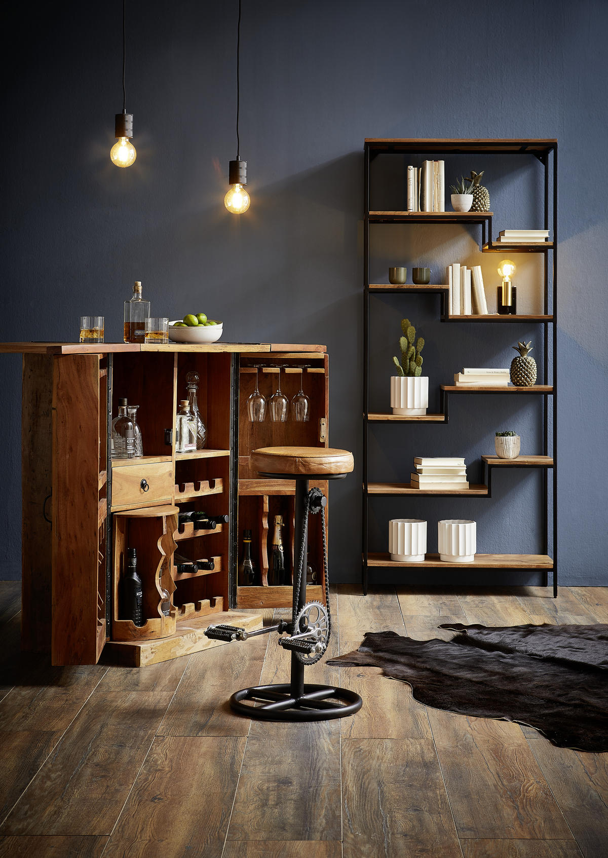 BARSCHRANK Recyclingholz massiv Multicolor, Dunkelbraun, Hellbraun  - Hellbraun/Dunkelbraun, LIFESTYLE, Holz/Metall (75/107/52cm) - Landscape