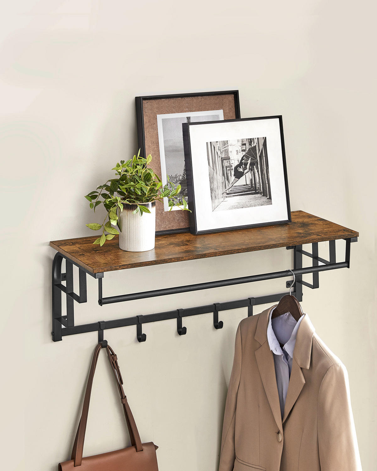 WANDGARDEROBE  in Braun, Schwarz  - Schwarz/Braun, Trend, Holzwerkstoff/Metall (80/27/30cm) - Boxxx