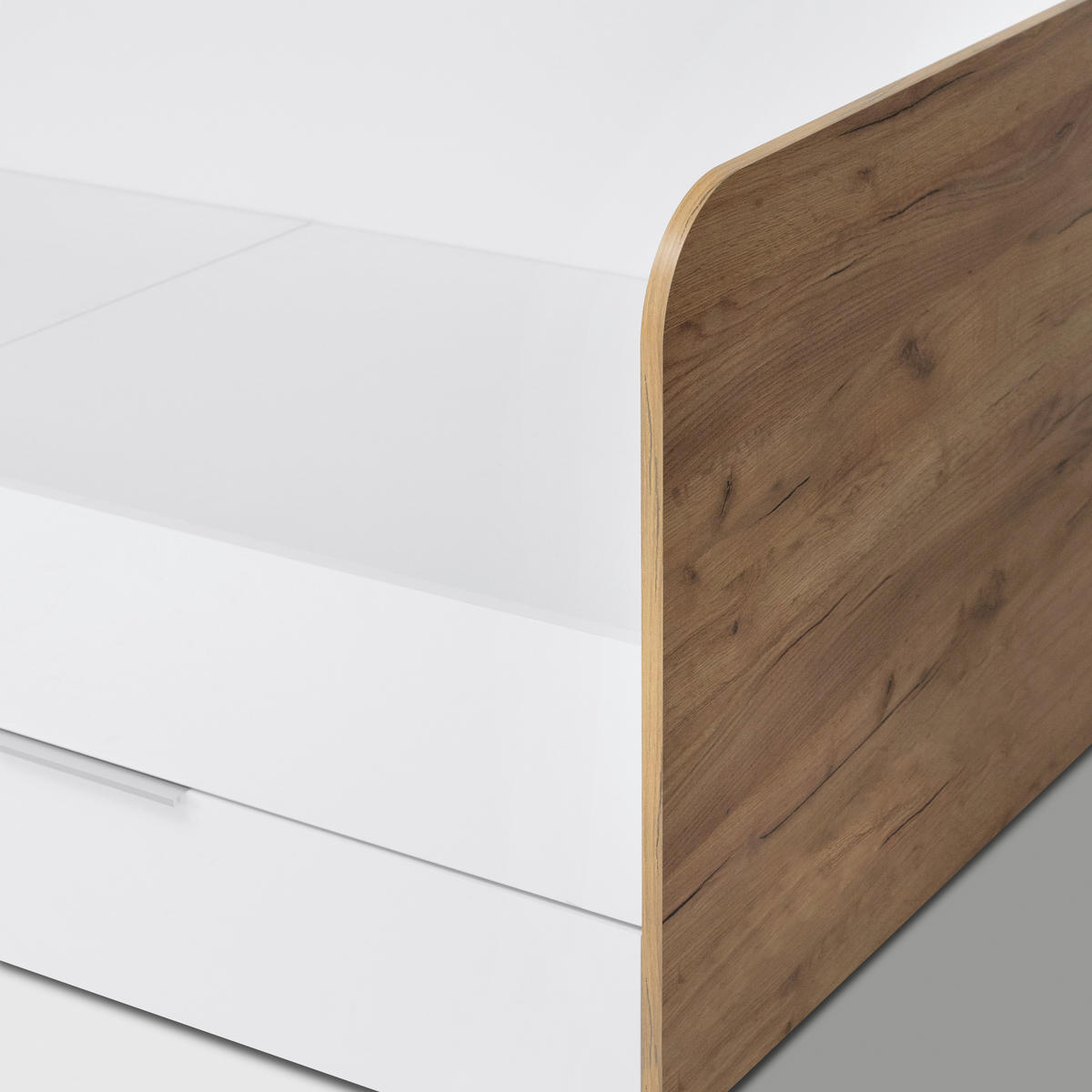STAURAUMBETT 90/200 cm  in Eiche Wotan  - Weiß Hochglanz/Eiche Wotan, MODERN, Holzwerkstoff (90/200cm) - MID.YOU