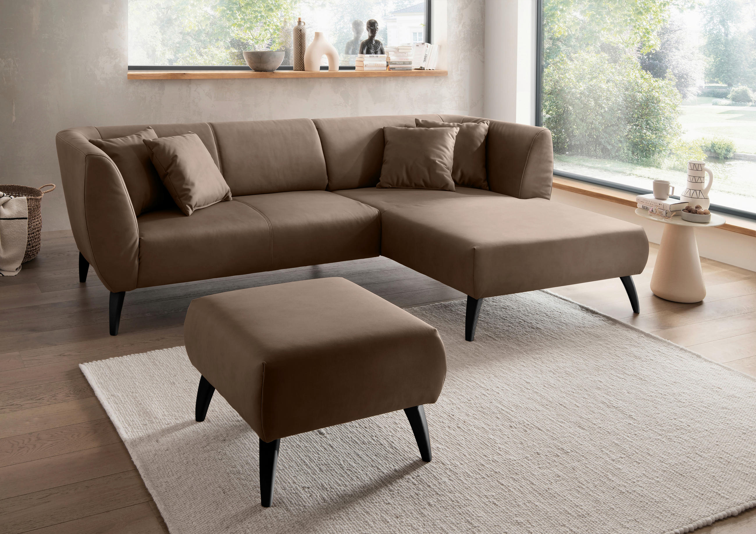 ECKSOFA in Lederlook Braun  - Schwarz/Braun, Modern, Holz/Textil (264/160cm) - Livetastic