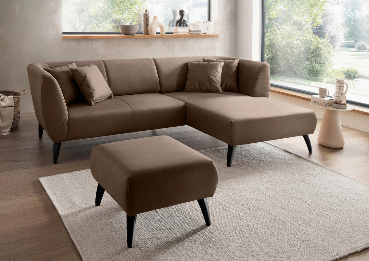 ECKSOFA in Lederlook Braun  - Schwarz/Braun, Modern, Holz/Textil (264/160cm) - Livetastic