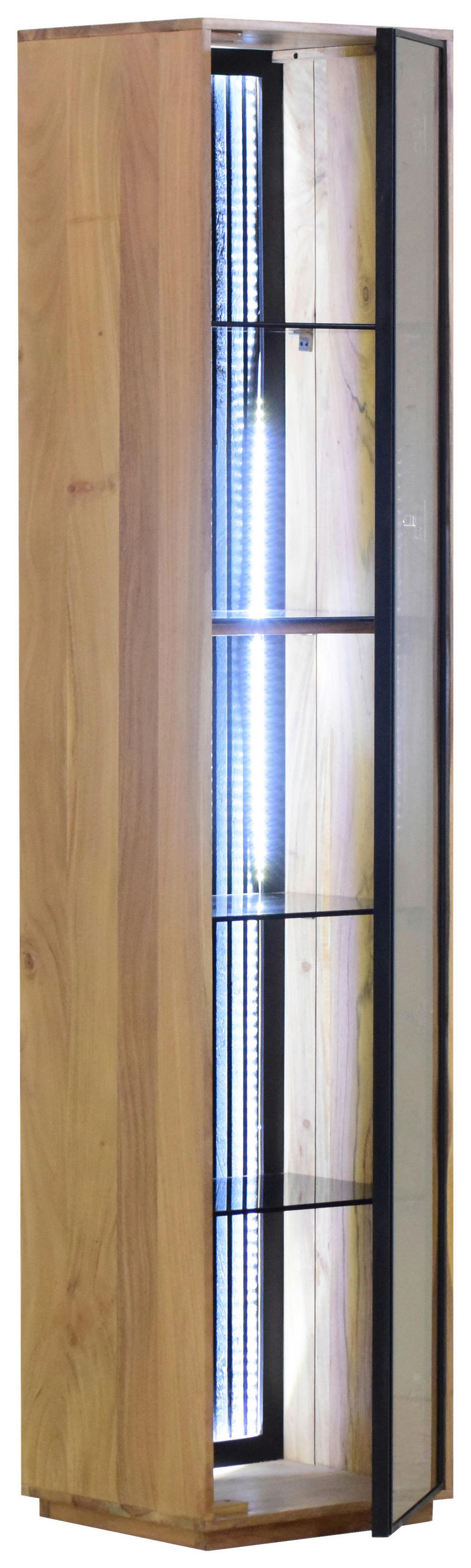 VITRINE in vollmassiv Akazie Schwarz, Akaziefarben  - Alufarben/Schwarz, Lifestyle, Glas/Holz (43/200/40cm) - Landscape