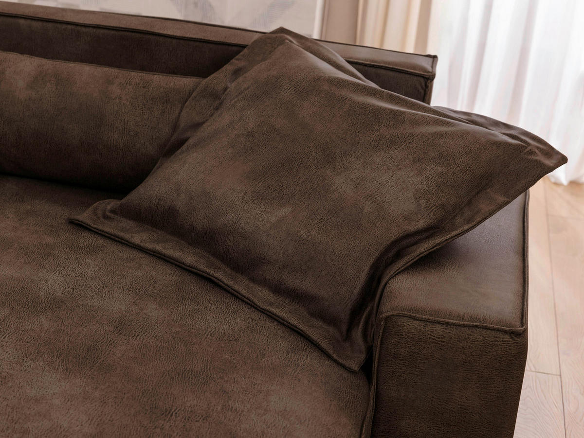 ECKSOFA Curduroy in Lederlook Braun Rückenkissen  251/142 cm  - Schwarz/Braun, Design, Kunststoff/Textil (251/142cm) - P & B