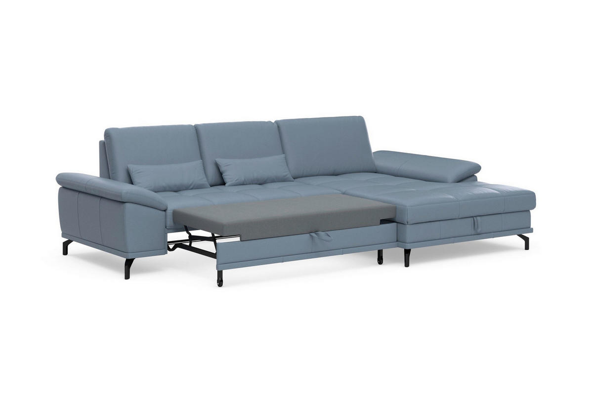ECKSOFA  Mikrofaser Kombination Echtleder/Stoff Graublau  - Graublau/Schwarz, Basics, Leder/Textil (301/176cm) - Sit & More