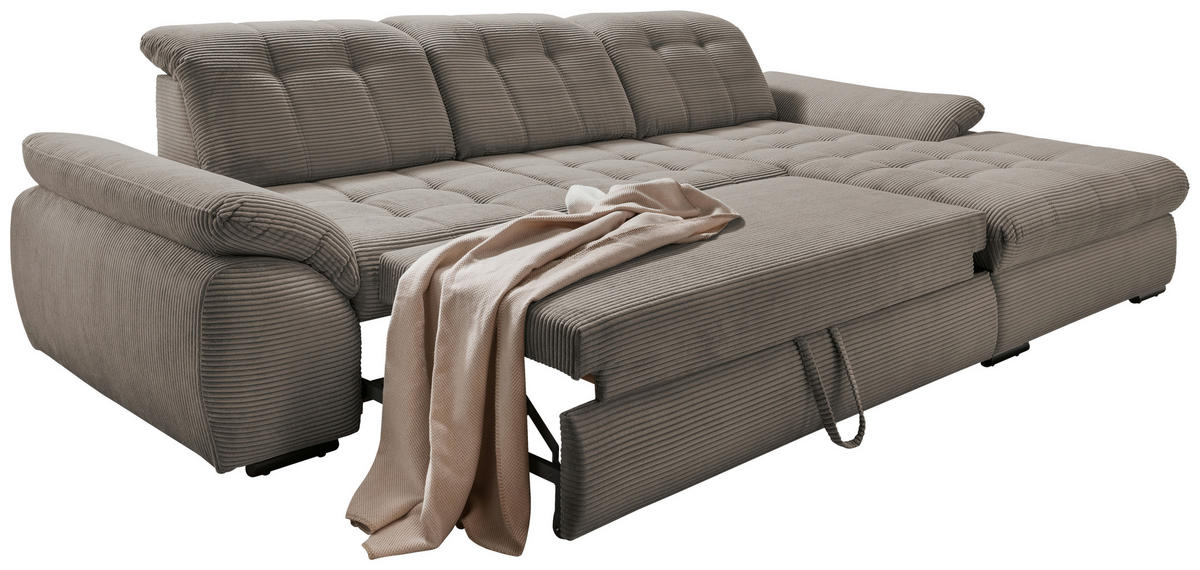 ECKSOFA in Cord Graubraun  - Graubraun/Schwarz, Modern, Textil/Metall (314/184cm) - Livetastic