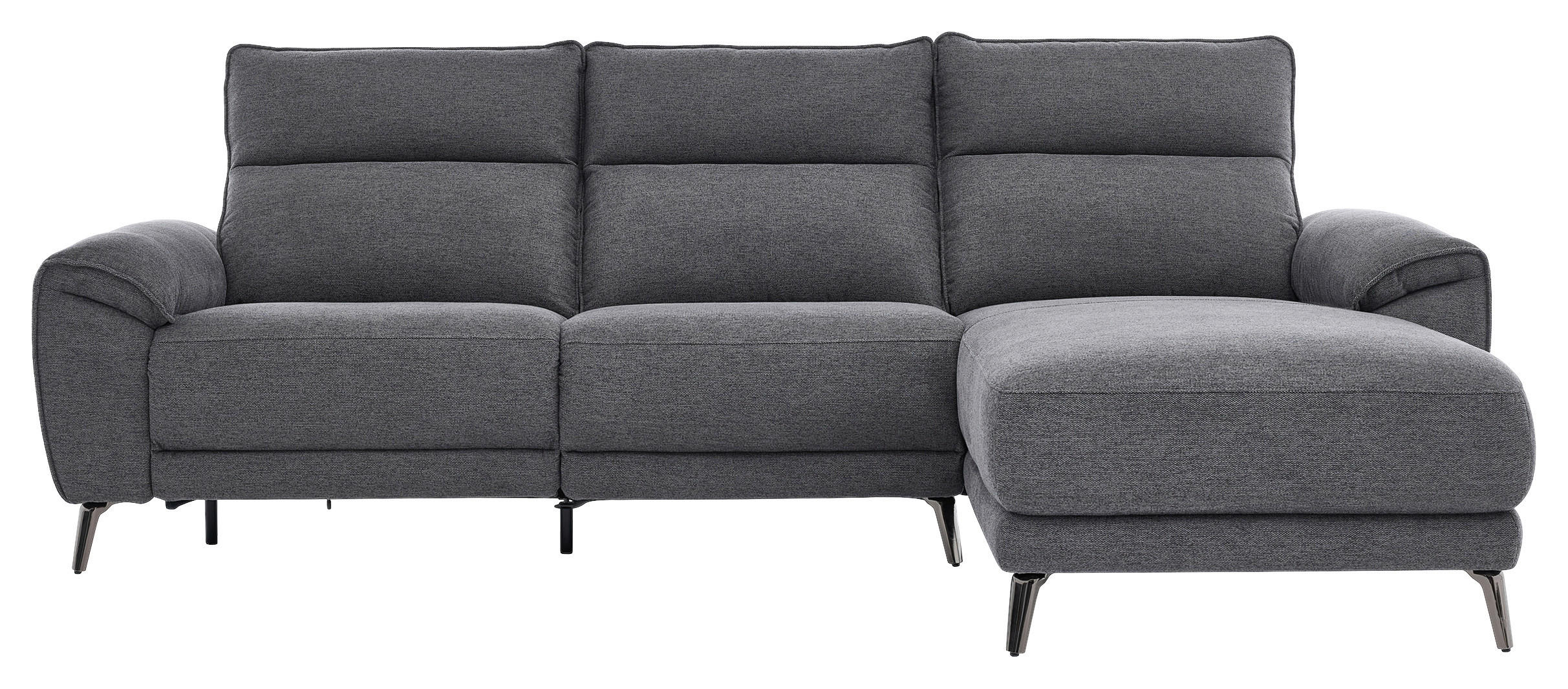 ECKSOFA Dunkelgrau Webstoff Rücken echt, Relaxfunktion  - Chromfarben/Dunkelgrau, Design, Textil/Metall (272/168cm) - Carryhome