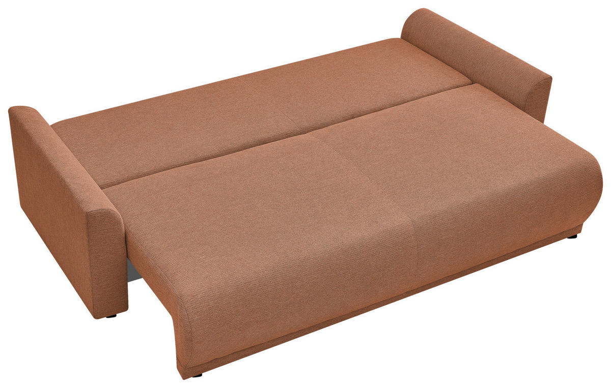 SCHLAFSOFA KIMMY Struktur Rostfarben  inkl. Zierkissen, Rückenkissen, Bettkasten  - Rostfarben/Schwarz, Design, Kunststoff/Textil (234/90/103cm) - P & B