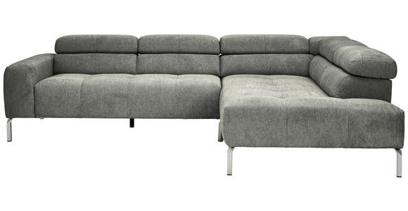 ECKSOFA  in Flachgewebe Dunkelgrau  282/224 cm  - Chromfarben/Dunkelgrau, KONVENTIONELL, Textil/Metall (282/224cm) - Hom`in