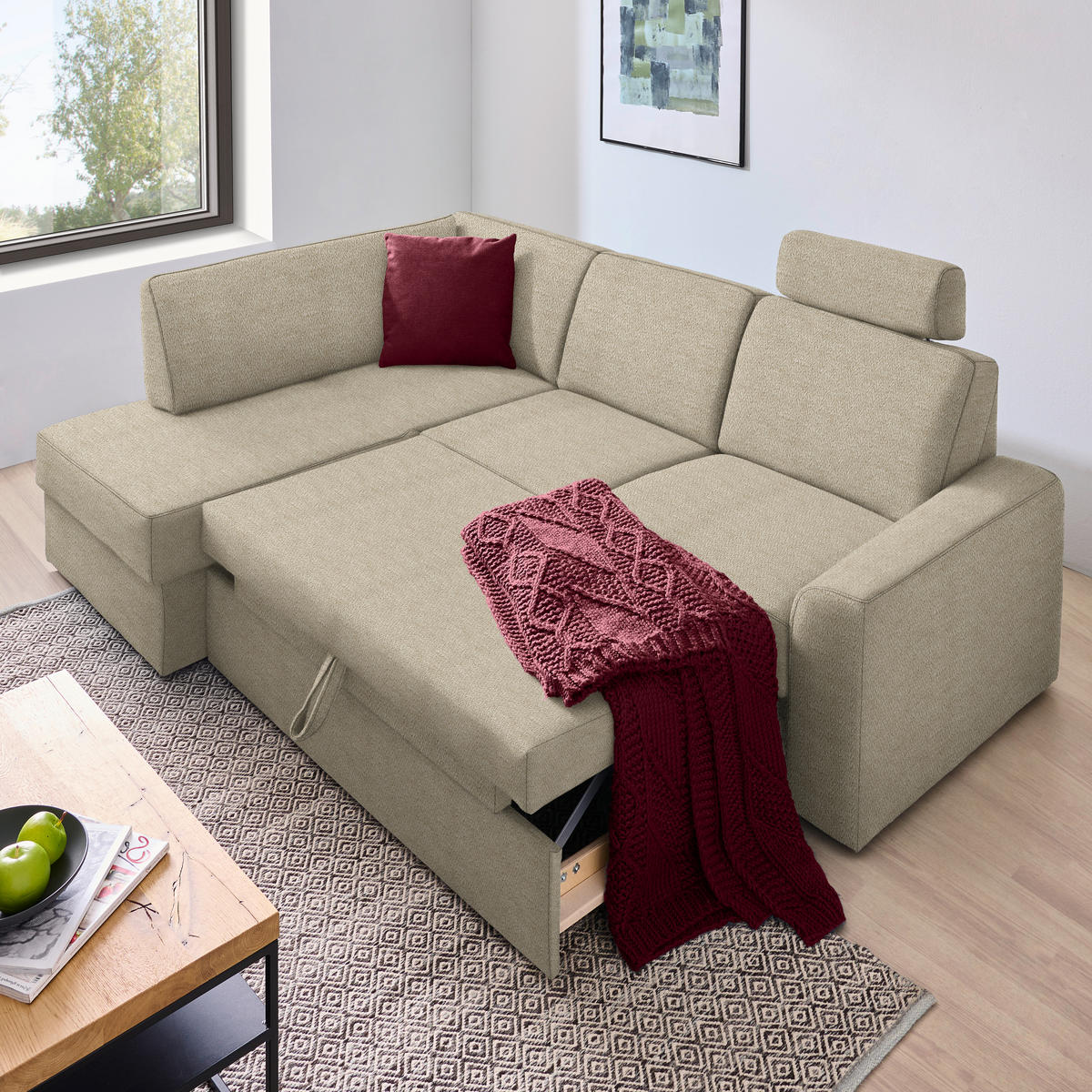 ECKSOFA in Webstoff Beige  - Beige/Schwarz, Konventionell, Kunststoff/Textil (165/224cm) - Xora