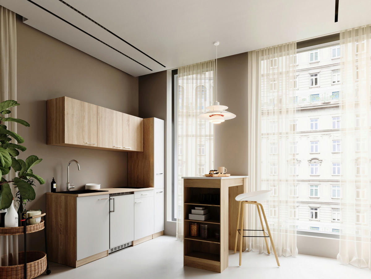 KUHINJSKI BLOK - barve hrasta/bela, Design, umetna masa/leseni material (180cm) - Respekta