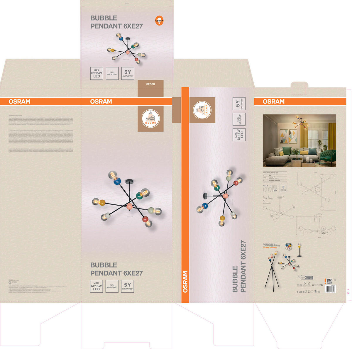 DECKENLEUCHTE 70/68/43 cm   - Design, Metall (70/68/43cm) - Osram