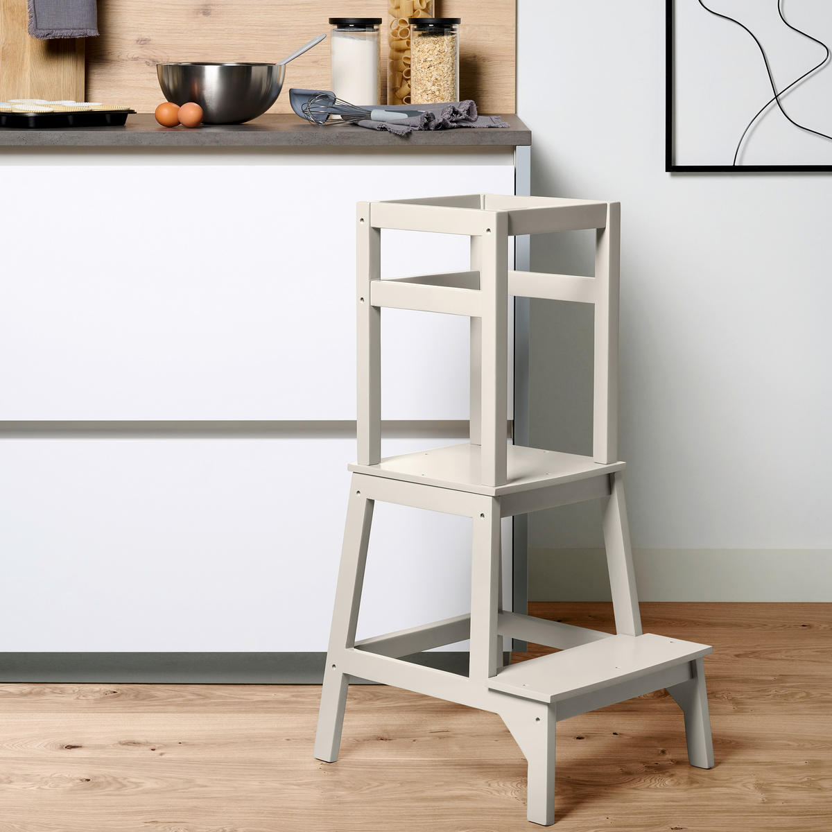 UČIACA VEŽA PRE DETI, borovica, béžová - béžová, Basics, drevo (42,3/50,4/91cm) - My Baby Lou