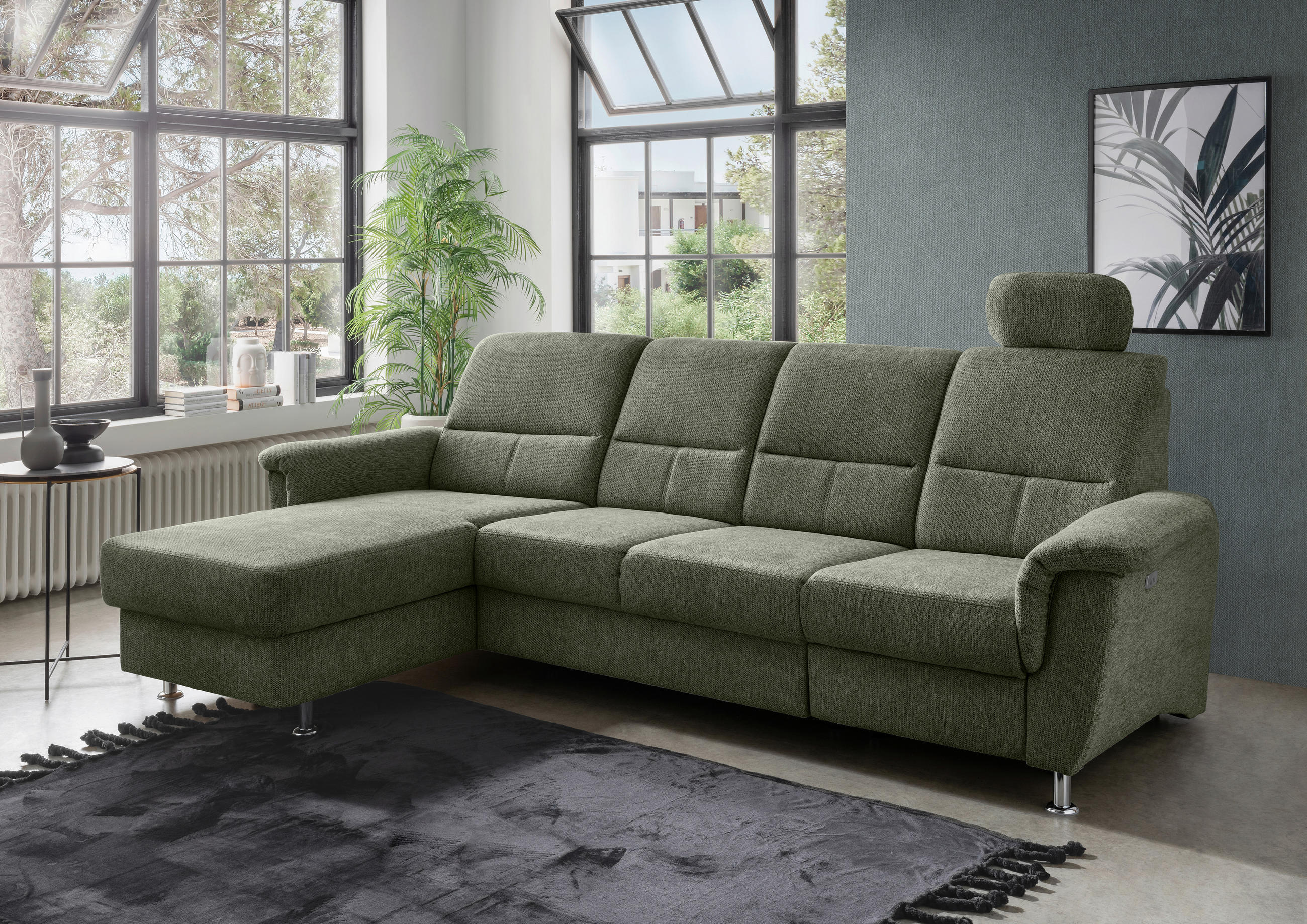 ECKSOFA in Chenille Grün  - Chromfarben/Grün, Konventionell, Textil/Metall (165/292cm) - Livetastic