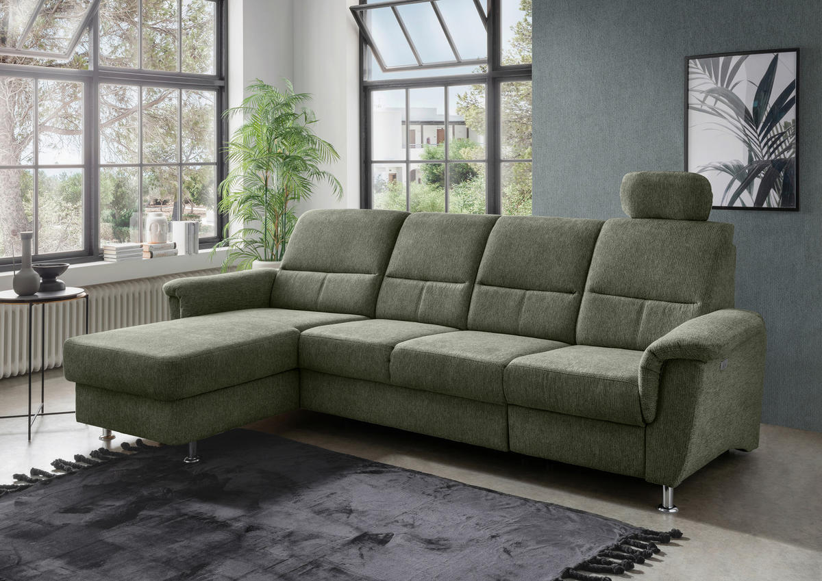 ECKSOFA in Chenille Grün  - Chromfarben/Grün, Konventionell, Textil/Metall (165/292cm) - Livetastic