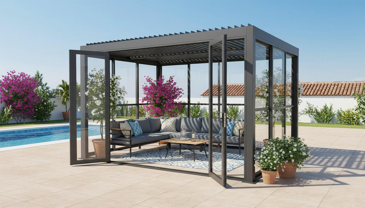 PERGOLA velikost: 396/231/299 cm - sivá/antracitová, Modern, kov/textil (396/231/299cm) - Amatio