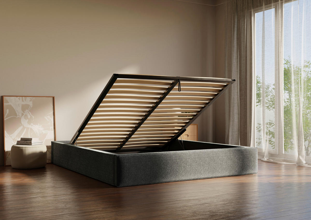 POLSTERBETT 140/200 cm,  in Anthrazit, Lattenrost, Bettkasten,  - Anthrazit/Schwarz, Design, Holz/Textil (140/200cm) - Chameo