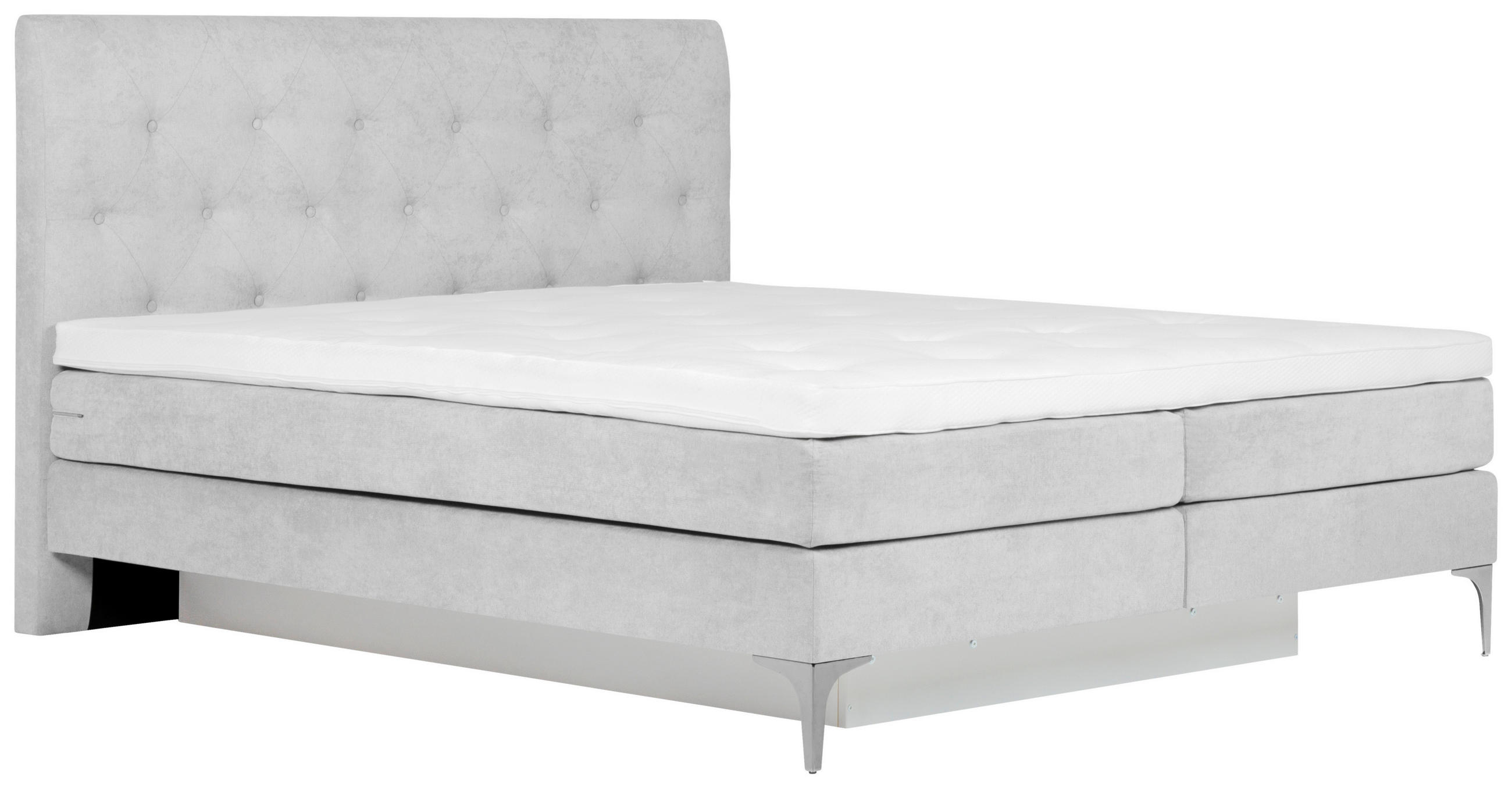BOXSPRINGBETT 160/200 cm  Hellgrau  - Chromfarben/Hellgrau, Design, Textil/Metall (160/200cm) - Welnova
