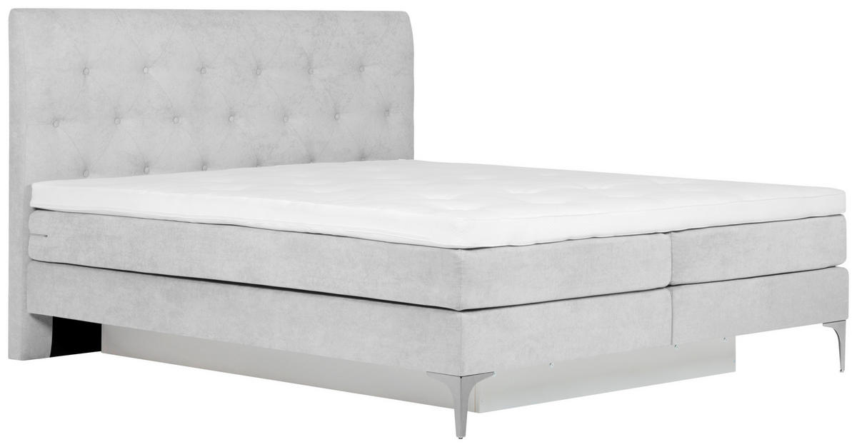 BOXSPRINGBETT 160/200 cm  in Hellgrau  - Chromfarben/Hellgrau, Design, Textil/Metall (160/200cm) - Welnova