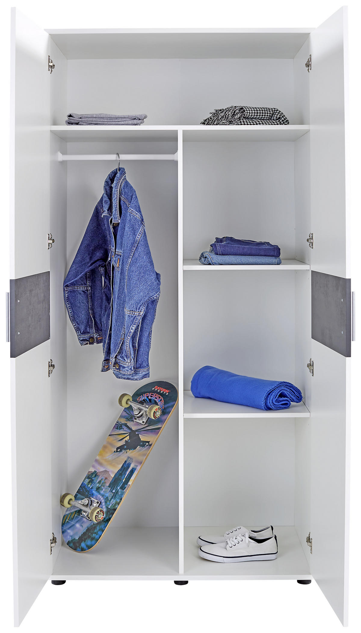 KLEIDERSCHRANK 2-türig Weiß, Dunkelgrau  - Dunkelgrau/Silberfarben, KONVENTIONELL, Holzwerkstoff/Kunststoff (90/191,1/55cm) - MID.YOU
