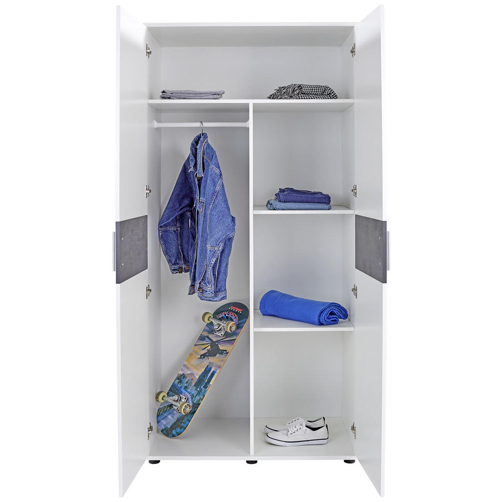 Thumbnail - Mid.you Kleiderschrank, Weiß, Dunkelgrau, Holzwerkstoff, 3 Fächer, 90x191.1x55 cm, Kinder- & Jugendzimmer, Jugendmöbel, ...