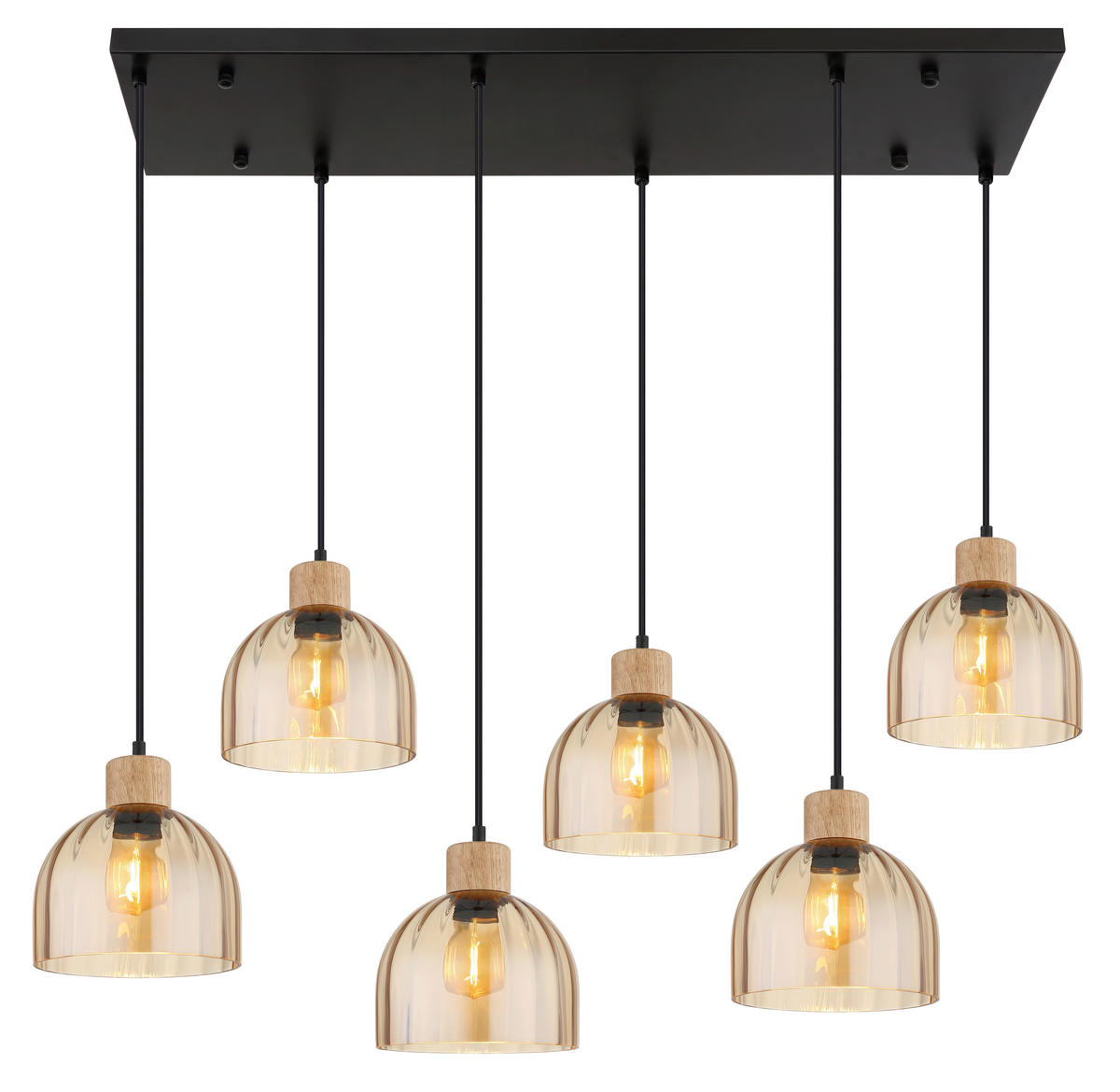 HÄNGELEUCHTE Swanson 105/36 cm  - Bernsteinfarben/Schwarz, Design, Glas/Holz (105/36cm) - Globo