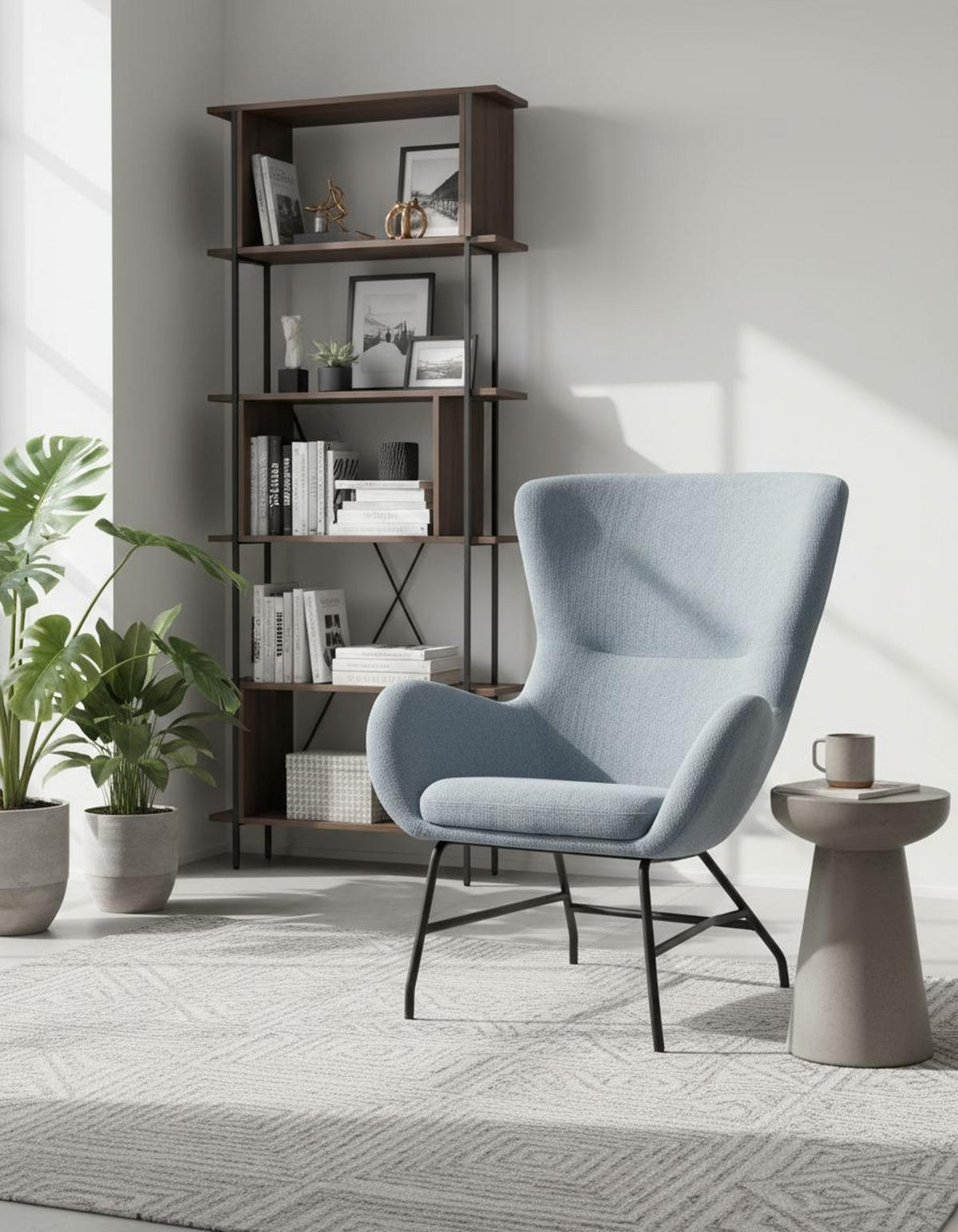 SESSEL in Bouclé Hellblau  - Schwarz/Hellblau, MODERN, Textil/Metall (77/106.5/84cm) - Livetastic