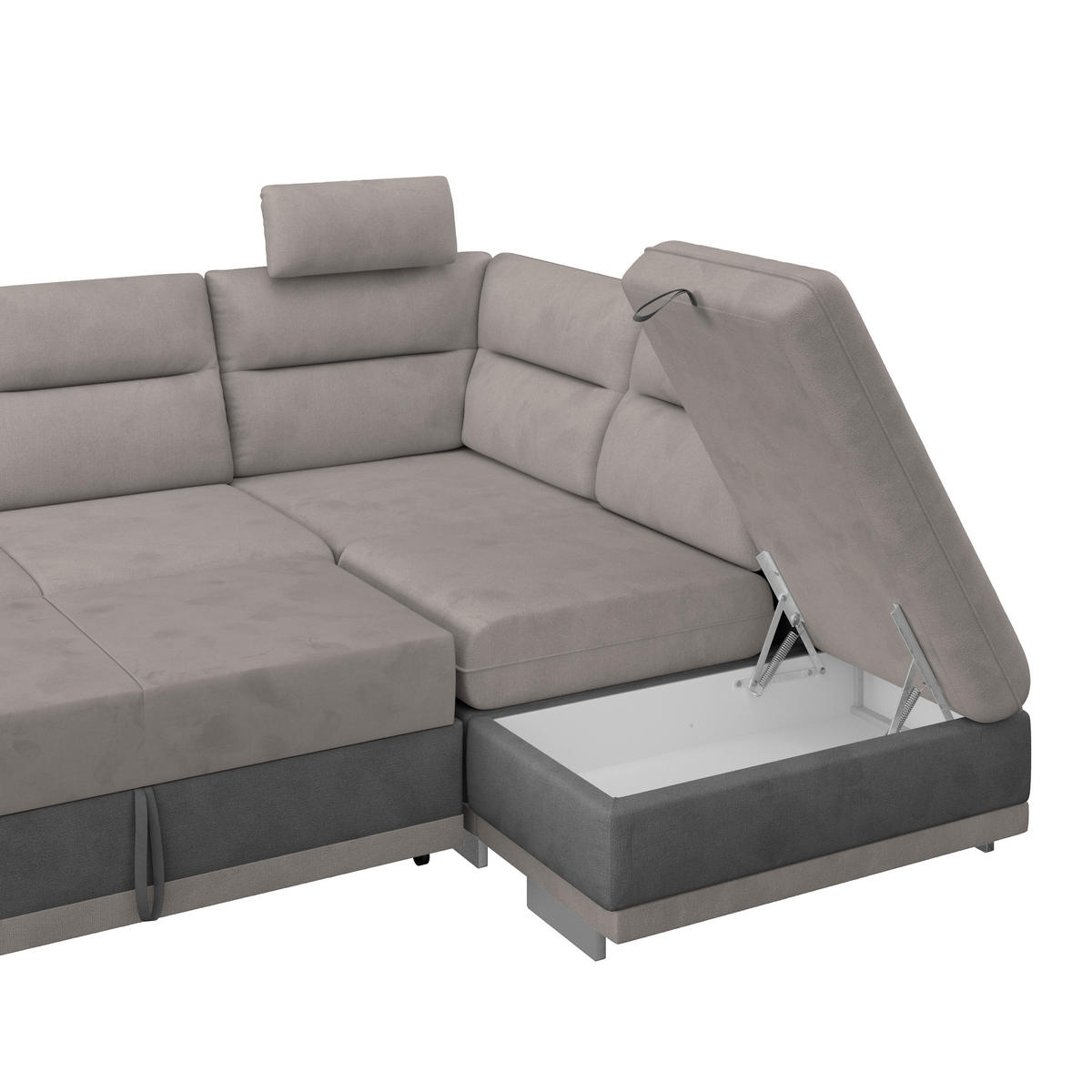 WOHNLANDSCHAFT Grau, Hellgrau Velours  - Chromfarben/Hellgrau, KONVENTIONELL, Textil/Metall (264/217cm) - MID.YOU