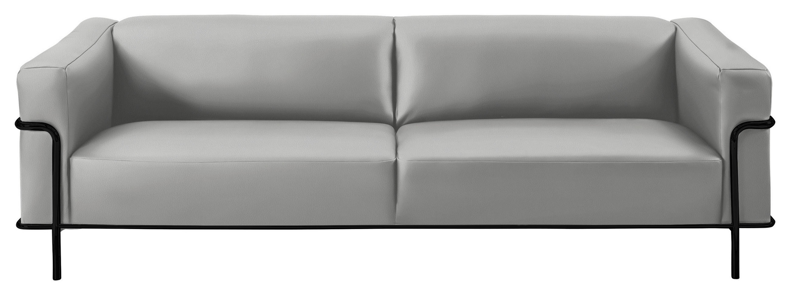 3-SITZER-SOFA in Echtleder Hellgrau - Hellgrau/Schwarz, Design, Leder/Metall (236/67/96cm) - Johann Jakob