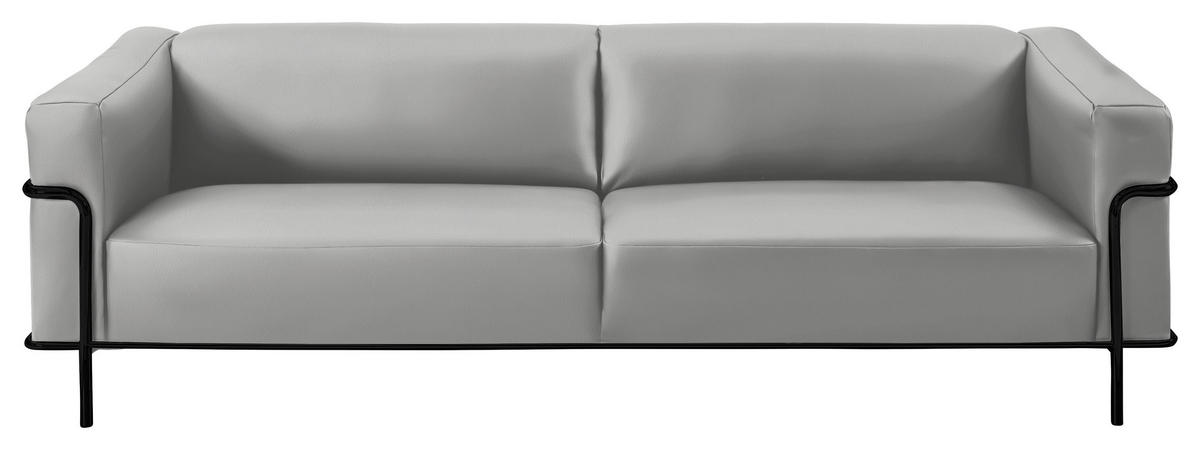 3-SITZER-SOFA in Echtleder Hellgrau  - Hellgrau/Schwarz, Design, Leder/Metall (236/67/96cm) - Johann Jakob