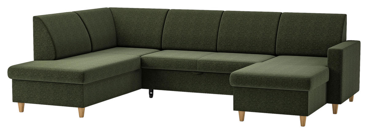 WOHNLANDSCHAFT NIKAS Grün Bouclé  - Buchefarben/Grün, Design, Holz/Textil (310/198/145cm) - MID.YOU