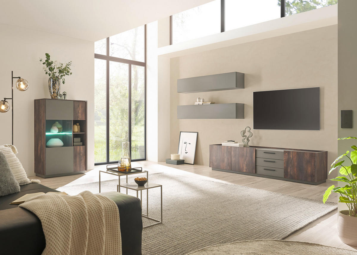 HIGHBOARD  in 80/130/40 cm  - Eichefarben/Anthrazit, Design, Glas/Holzwerkstoff (80/130/40cm) - MID.YOU