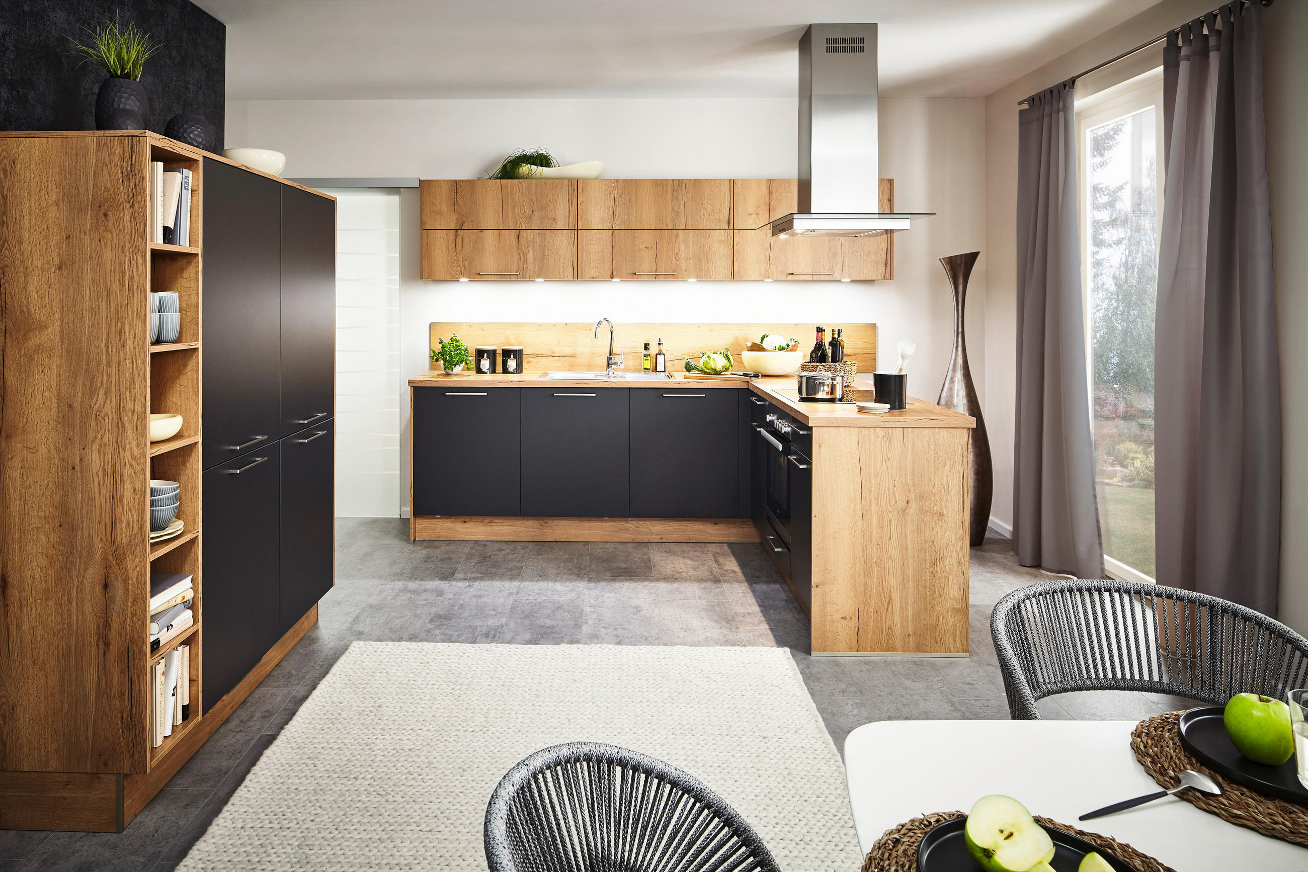 EINBAUKÜCHE UNO  - Graphitfarben, Design, Holzwerkstoff - Moderano