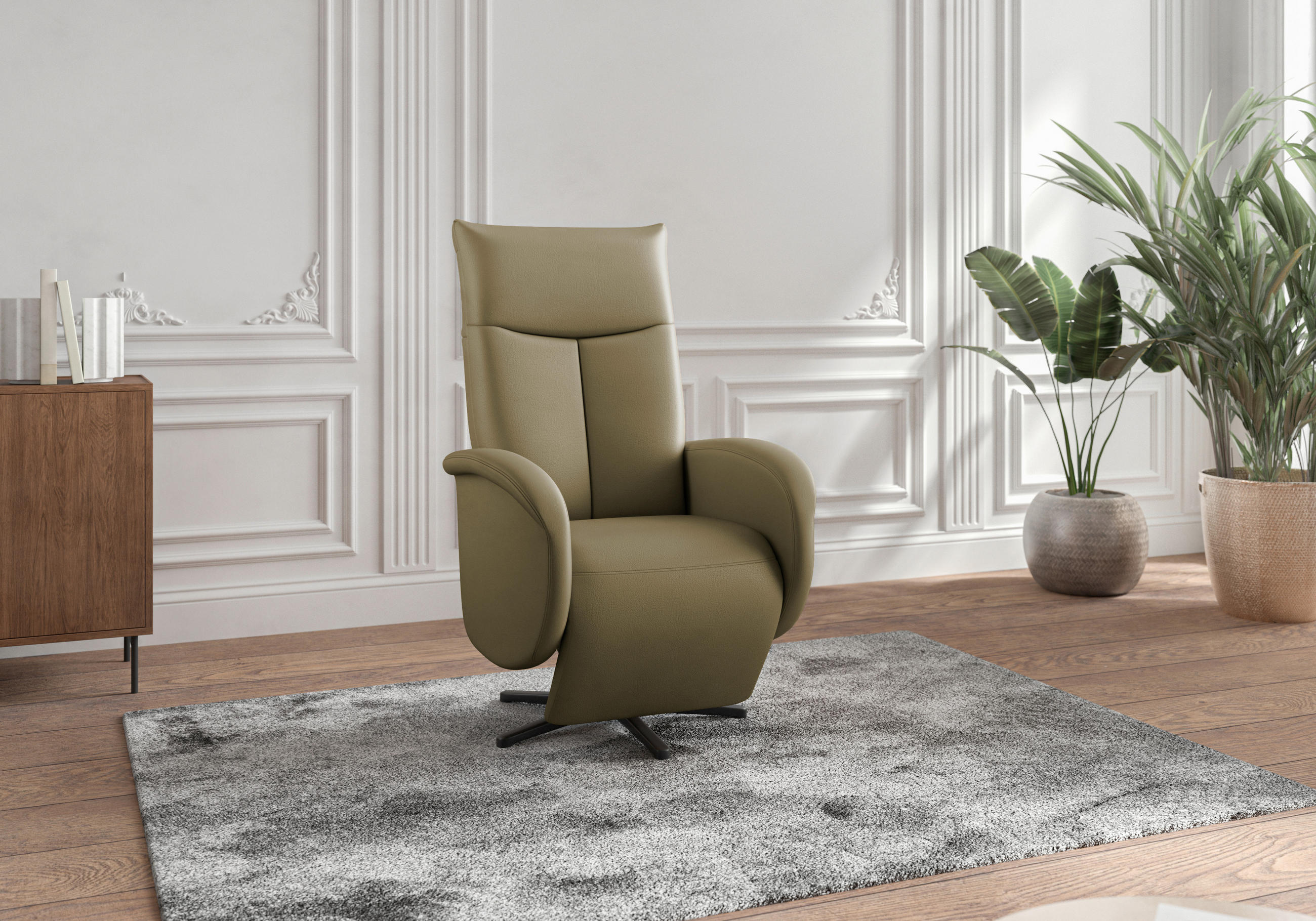 DREHSTUHL Olivgrün  - Schwarz/Olivgrün, MODERN, Leder/Metall (75/112/82cm) - Sit & More