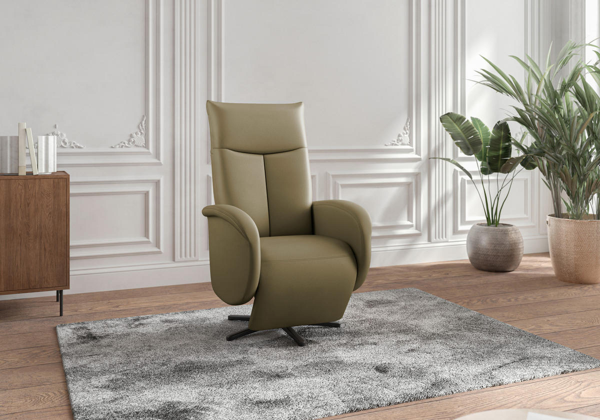 DREHSTUHL Olivgrün  - Schwarz/Olivgrün, MODERN, Leder/Metall (75/112/82cm) - Sit & More