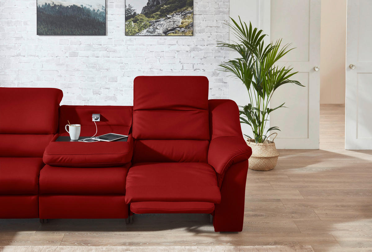 ECKSOFA  in Echtleder Rot  260/324 cm  - Rot/Schwarz, KONVENTIONELL, Leder/Kunststoff (260/324cm) - Cantus