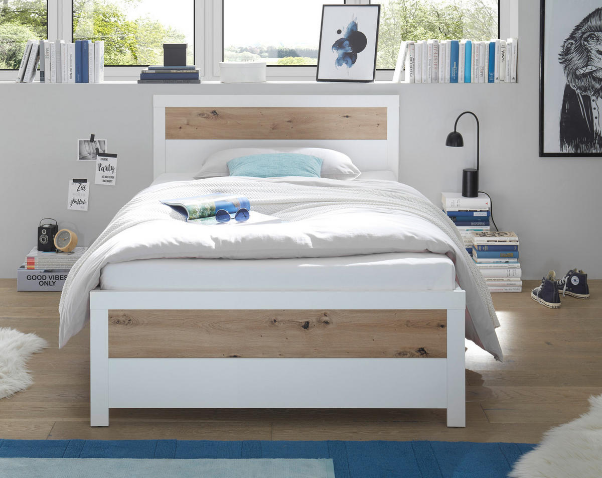 BETT 120/200 cm  in Weiß, Eiche Artisan  - Schwarz/Weiß, Design, Kunststoff (120/200cm) - Xora