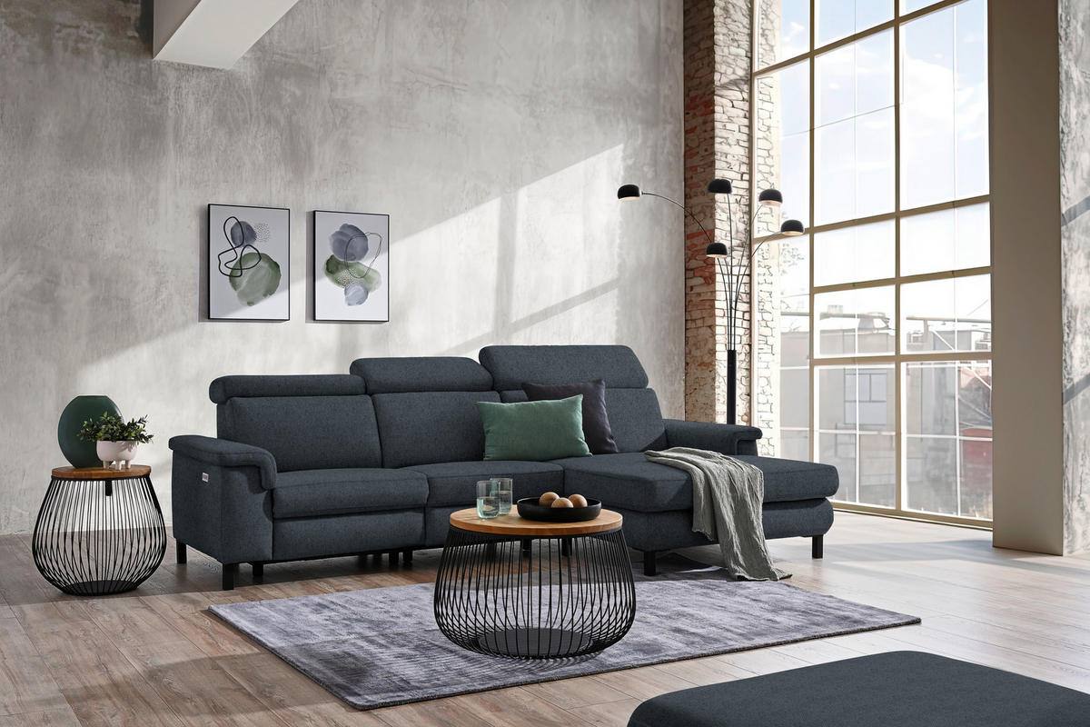 ECKSOFA in Flachgewebe Anthrazit  - Anthrazit/Schwarz, Konventionell, Textil/Metall (304/182cm) - Pure Home Comfort