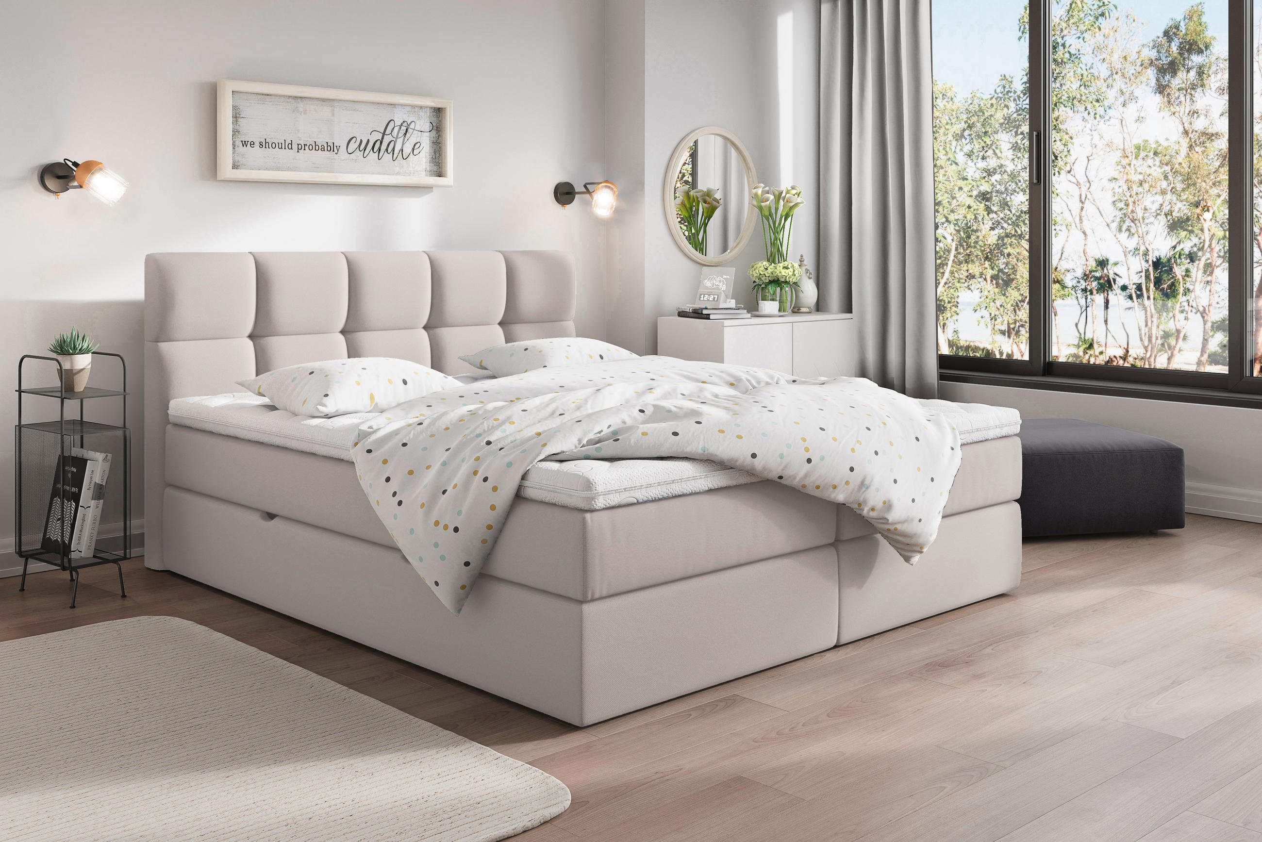 BOXSPRINGBETT 160/200 cm in Hellgrau - Hellgrau/Schwarz, Lifestyle, Holz/Holzwerkstoff (160/200cm) - Livetastic