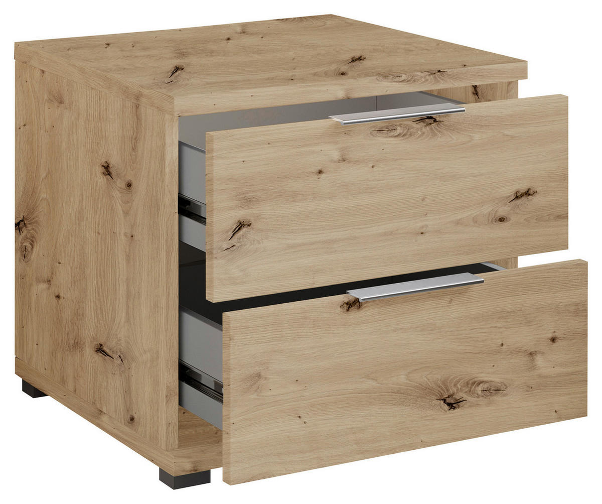 NOČNA OMARICA, barve hrasta  - srebrne barve/barve hrasta, Design, umetna masa/leseni material (46/43/42cm) - Boxxx