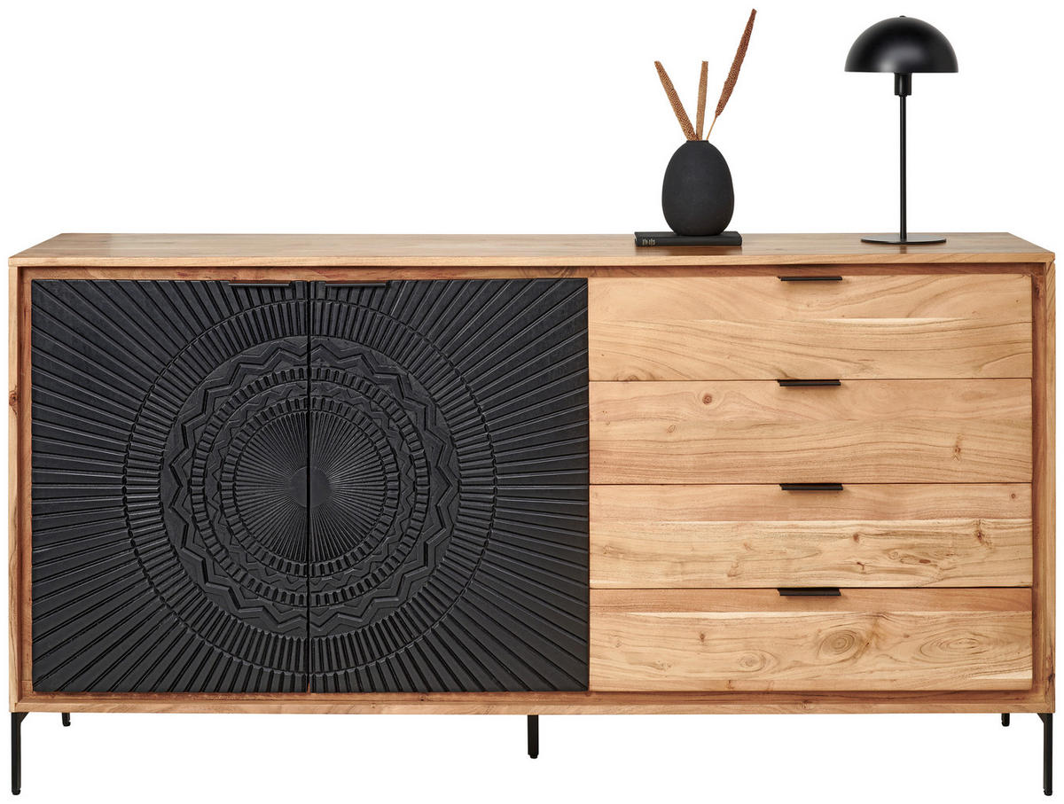 TÁLALÓSZEKRÉNY 175/90/40 cm  - akáciaszínű/fekete, Design, fém/fa (175/90/40cm) - Ambia Home