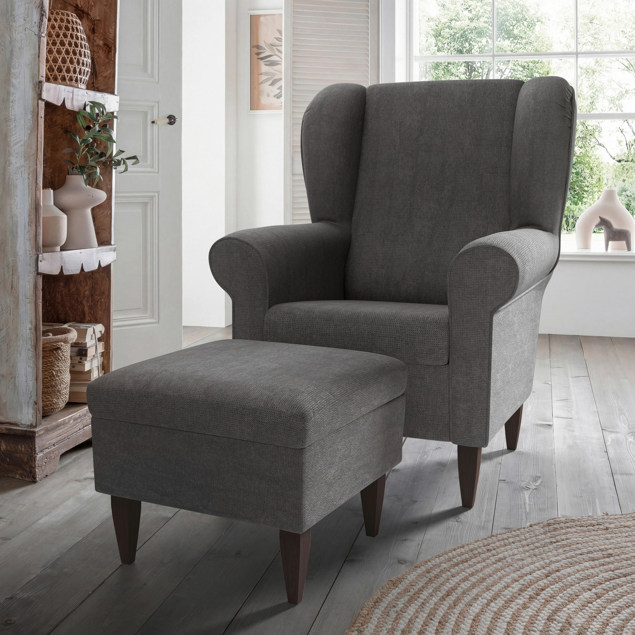 SESSELSET Chenille Dunkelgrau  - Wengefarben/Dunkelgrau, Konventionell, Holz/Textil (80/102/86cm) - Livetastic